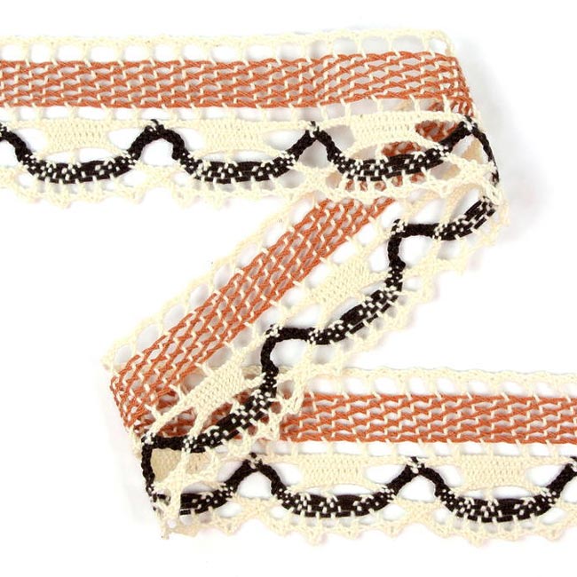 75005-234-1 Мереживо 75005 234, екрю/терракот/коричневий - Зображення 1