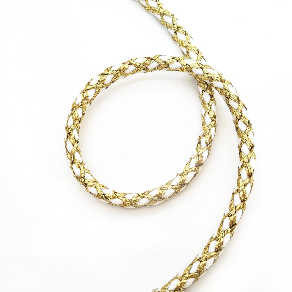 881218724-17 Шнур кручений металізований, золото + білий - Зображення 1
