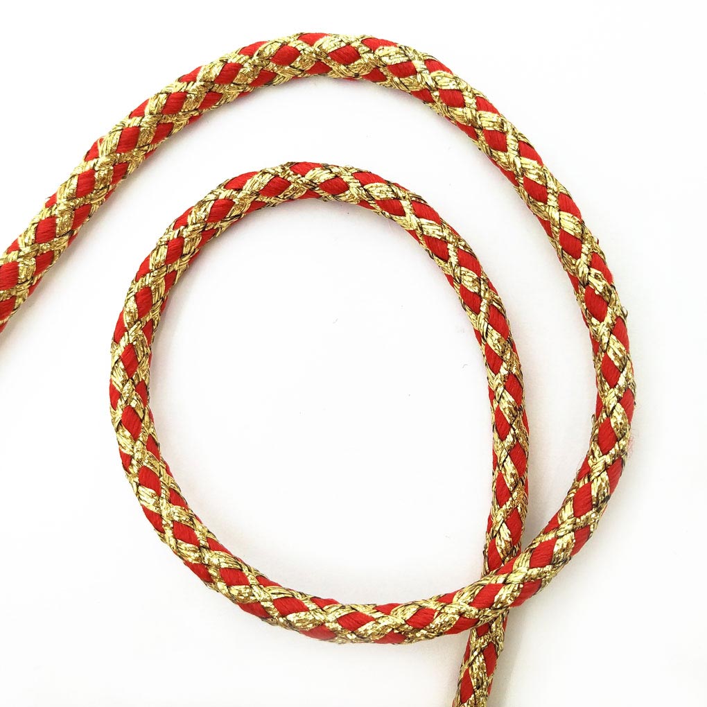 881218724-3 Шнур кручений металізований, золото + червоний - Зображення 1