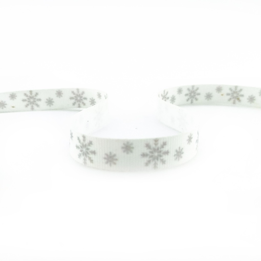 str-101 Стрічка з друком святкова сірі сніжинки 10 мм