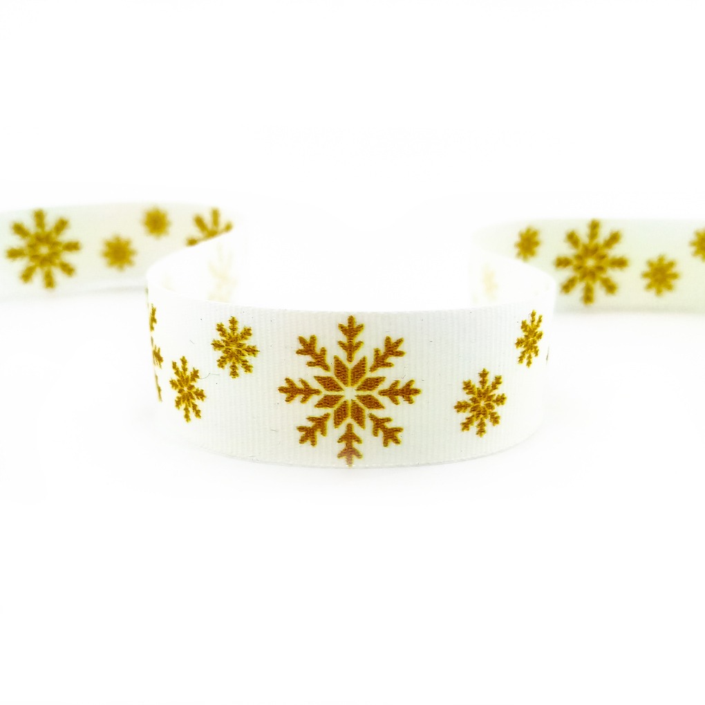 str-111 Стрічка з друком святкова сніжинки жовті - Зображення 1