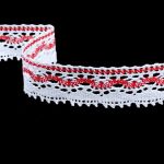 Мереживо 75202 015, біле + червоне, 30 мм
