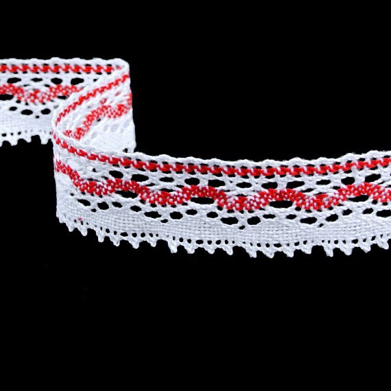 75202_06015,-30-mm Мереживо 75202 015, біле + червоне, 30 мм - Зображення 1