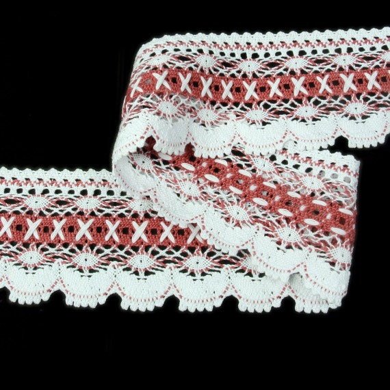 75335_06027,-75-mm Мереживо 75335 027, біле/рожеве, 75 мм - Зображення 1