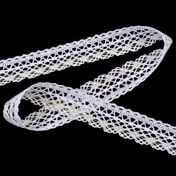 82327_10023-1 Мереживо 82327 10023, біле + золото, 27 мм - Зображення 1