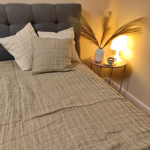 1605179144377 Покривало декоративне з льону, 3D тканина, натуральна сіра / молочна, індивідуальний пошив - Зображення 1