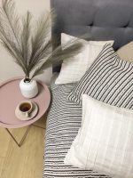 Покривало декоративне з льону, 3D-тканина в чорно-білу смужку, індивідуальний пошив - Зображення 4